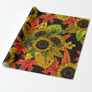 Papier Cadeau Bouquet d'automne noir