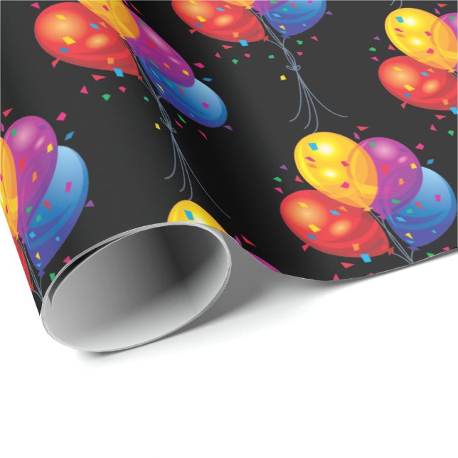 Papier Cadeau bouquet de ballon d'anniversaire sur noir (Coin rond)