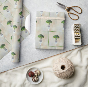 Papier Cadeau Bouquet de brocoli cru sur une fourchette