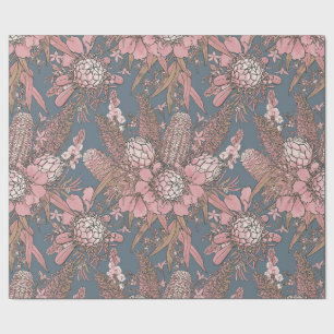 Papier Cadeau Bouquet de fleurs de buisson rose sauvage - Protéa