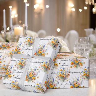 Papier Cadeau Bouquet de fleurs de mariage Personnaliser les nom