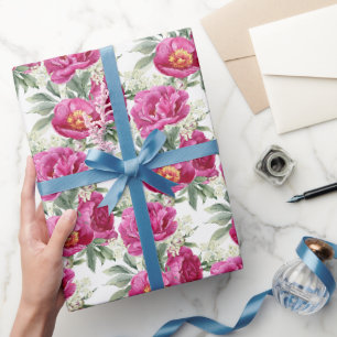 Papier Cadeau Bouquet de fleurs de pivoine rose 