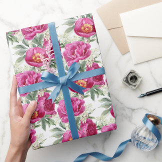 Papier Cadeau Bouquet de fleurs de pivoines roses
