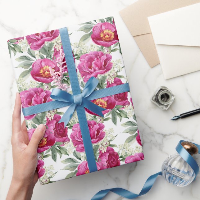 Papier Cadeau Bouquet de fleurs de pivoines roses (Cadeaux)