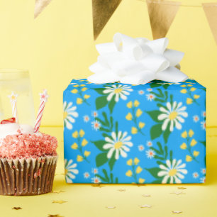 Papier Cadeau Bouquet de fleurs d'été en bleu