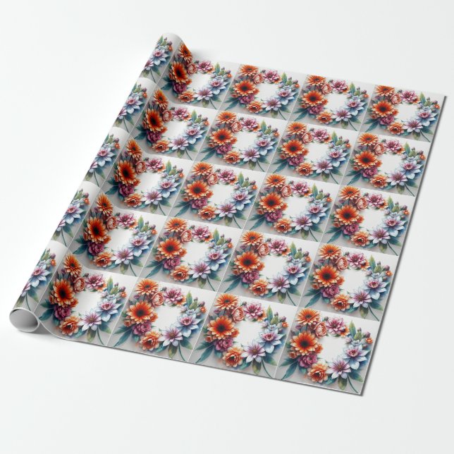 Papier Cadeau Bouquet de fleurs Elégante aquarelle (Déroulé)