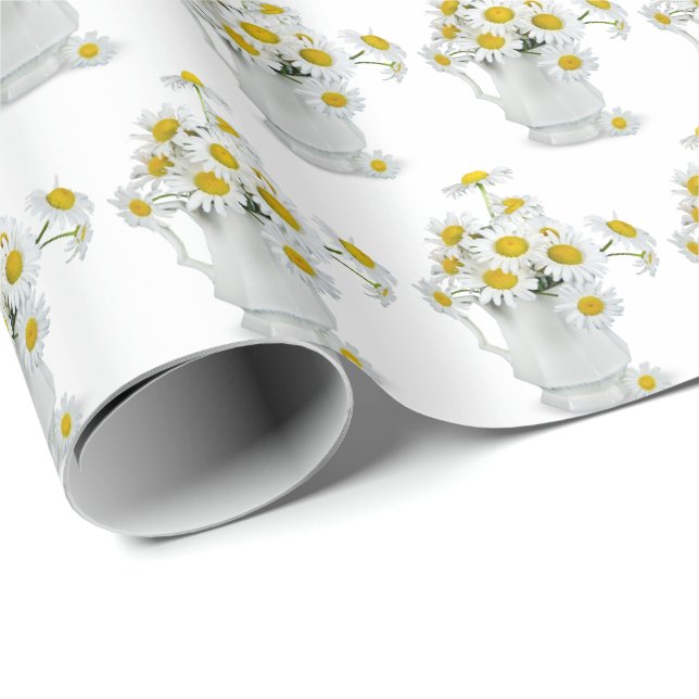 Papier Cadeau bouquet de marguerite blanche en lanceur (Coin rond)