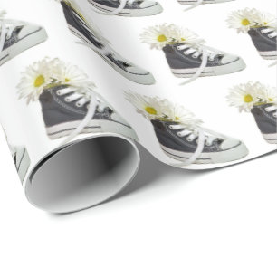 Papier Cadeau bouquet de marguerite en basket noir