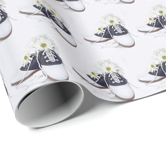 Papier Cadeau bouquet de marguerite en selle noir et blanc (Coin rond)