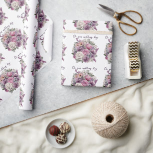 Papier Cadeau Bouquet de mariage de roses lavande violettes