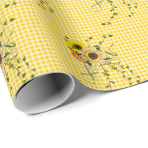Papier Cadeau bouquet de tournesol sur en vichy