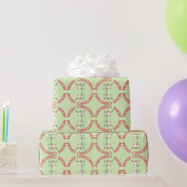 Papier Cadeau Bouquet d'hiver rouge vert de Noël moderne (Cadeaux de fête)
