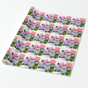 Papier Cadeau Bouquet d'hortensia bleu rose violet élégant