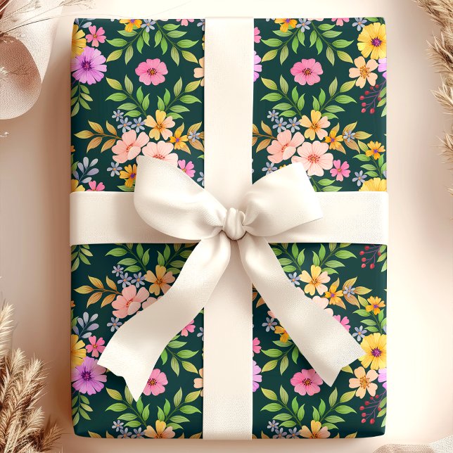 Papier Cadeau Bouquet Fleur Floral Féminin Élégant (Créateur téléchargé)