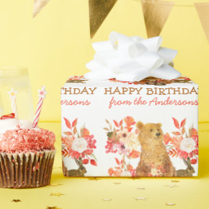 Papier Cadeau Bouquet floral Ours Lapin Papier d'enveloppement d