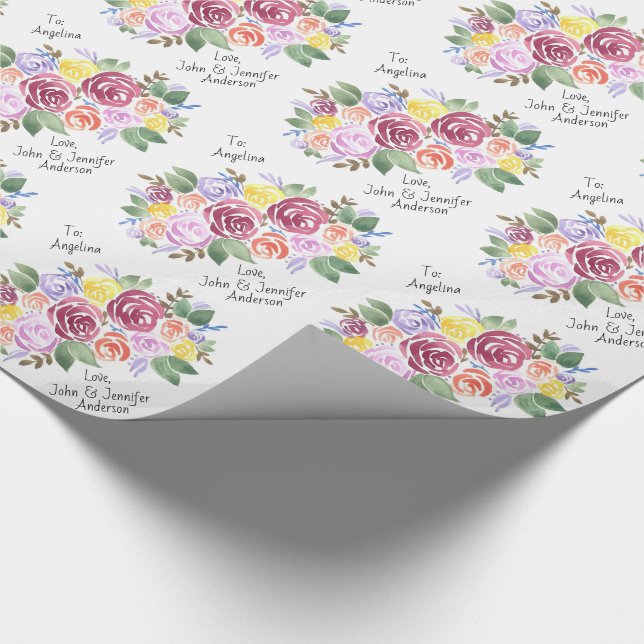 Papier Cadeau Bouquet floral Rose personnalisé de et vers (Coin)