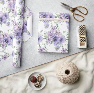 Papier Cadeau Bouquet floral violet aquarelle