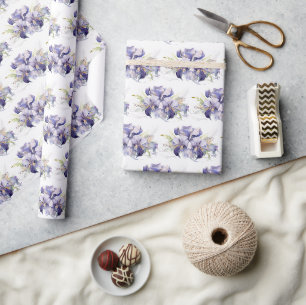 Papier Cadeau Bouquet Iris violet sur blanc