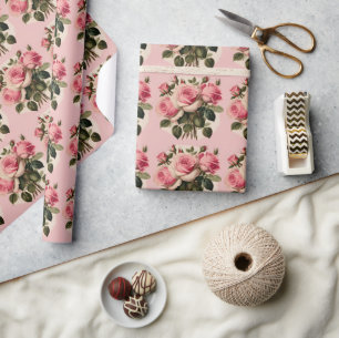 Papier Cadeau Bouquet vintage rose Roses Floral