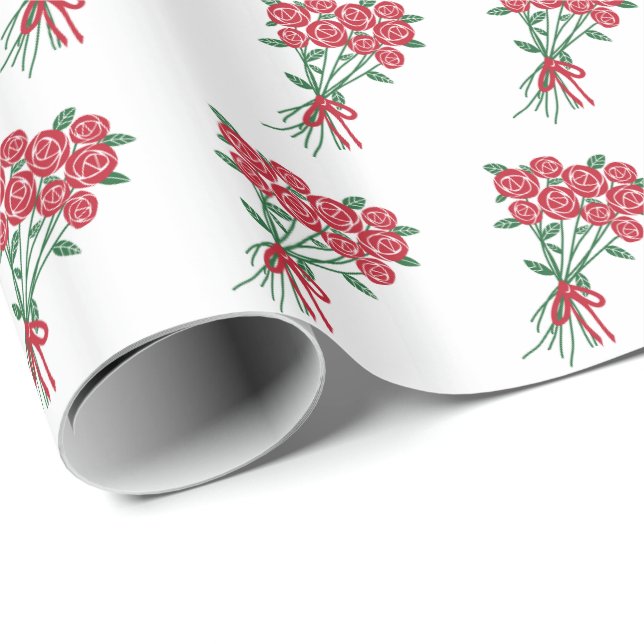 Papier Cadeau Bouquets de roses rouges Motif romantique (Coin rond)