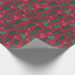 Papier Cadeau Bourgogne de Noël Cactus