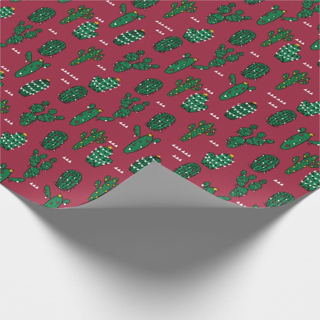 Papier Cadeau Bourgogne de Noël Cactus (Coin)
