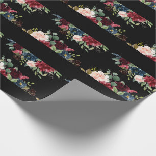 Papier Cadeau Bourgogne Floral Élégant Joli Aquarelle