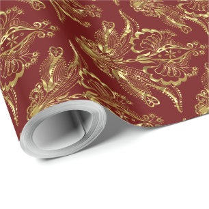 Papier Cadeau Bourgogne & Métallurgique Huile Look Damas florale