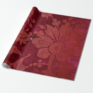 Papier Cadeau Bourgogne Rouge de Noël Damassé