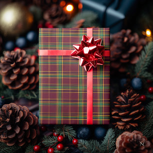 Papier Cadeau Bourgogne, Vert et Jaune à Carreaux – Traditionnel