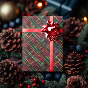 Papier Cadeau Bourgogne, vert et jaune Abstrait plaid -