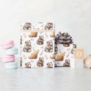 Papier Cadeau Bours Brown mignons en blanc