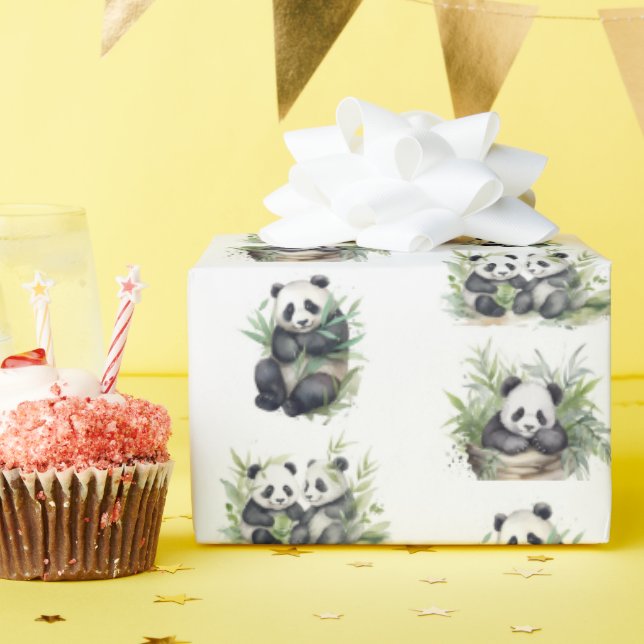 Papier Cadeau Bours De Panda Cute Avec Feuilles En Bambou (Fête d'anniversaire)