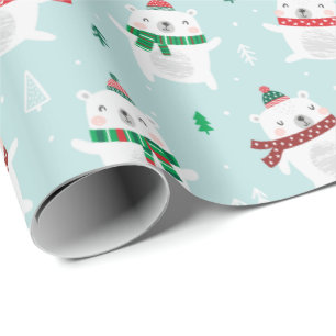 Papier Cadeau Bours polaires de Noël mignons à la menthe