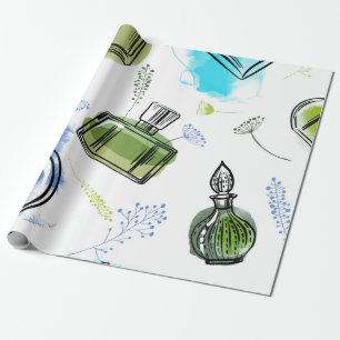 Papier Cadeau Bouteille de parfum motif sans soudure et texte aq