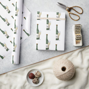 Papier Cadeau Bouteille mariage Champagne En Blanc