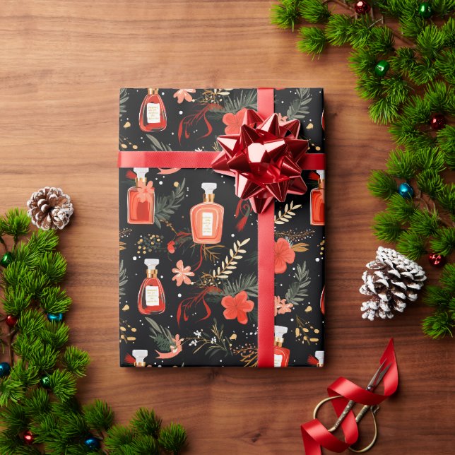 Papier Cadeau Bouteilles de parfum design de Noël chic (Cadeau de vacances)