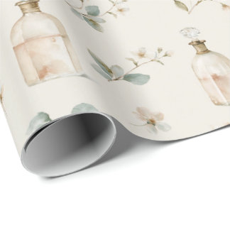 Papier Cadeau Bouteilles de parfum élégantes et aquarelle de fle