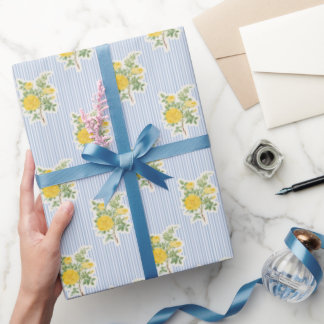 Papier Cadeau Boutonnières Florales Vintage sur Fond à Rayures B