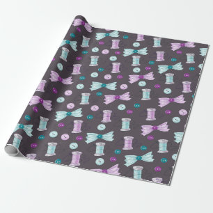 Papier Cadeau Boutons à coudre Bows Purple Turquoise Seamstress 