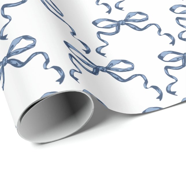 Papier Cadeau Boutons à ruban bleu tendance (Coin rond)