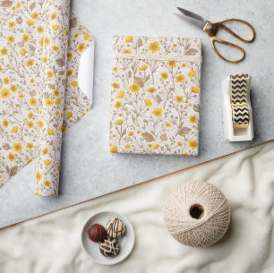 Papier Cadeau Boutons jaunes et bruns