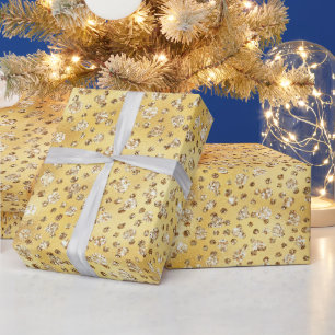 Papier Cadeau Bouts de guépard Parties scintillant Gold Faux