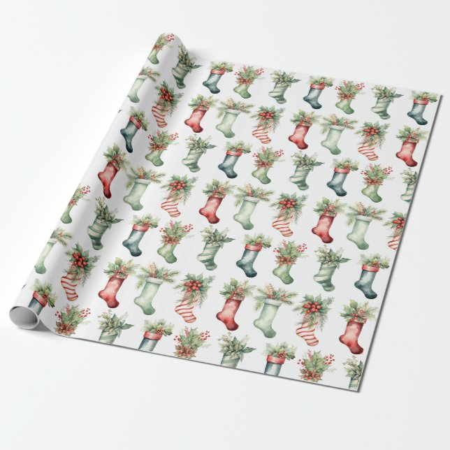 Papier Cadeau Bouts de Noël en aquarelle (Déroulé)