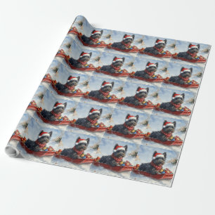 Papier Cadeau Bouviers Des Flandres Chien à Sledge Noël