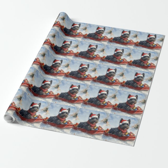 Papier Cadeau Bouviers Des Flandres Chien à Sledge Noël (Déroulé)