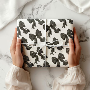 Papier Cadeau Bow Noir avec Glamour Parties scintillant Or