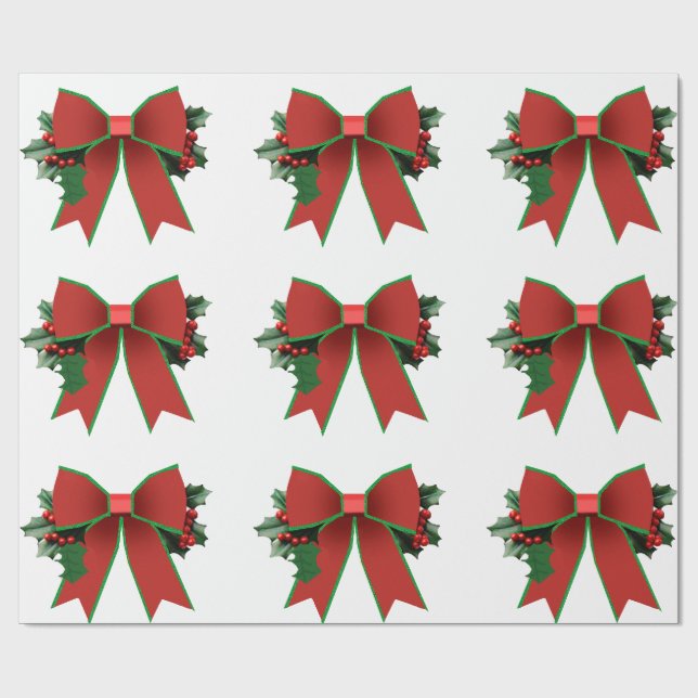 Papier Cadeau Bow rouge et vert avec papier blanc creux (Plat)