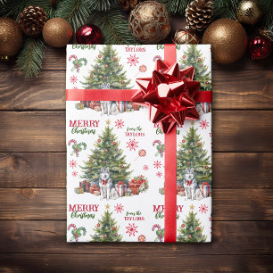 Papier Cadeau Bow rouge Sibérien Husky Chien de vacances arbre