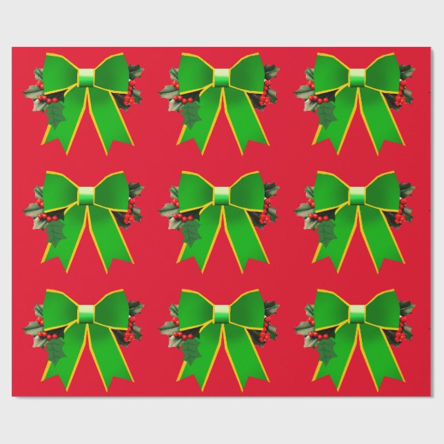 Papier Cadeau Bow vert avec papier à enveloppement rouge creux (Plat)